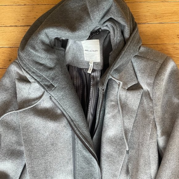 Brand New Women's Avec Les Filles Gray Overcoat Jacket With Removable Hood - Picture 16 of 16